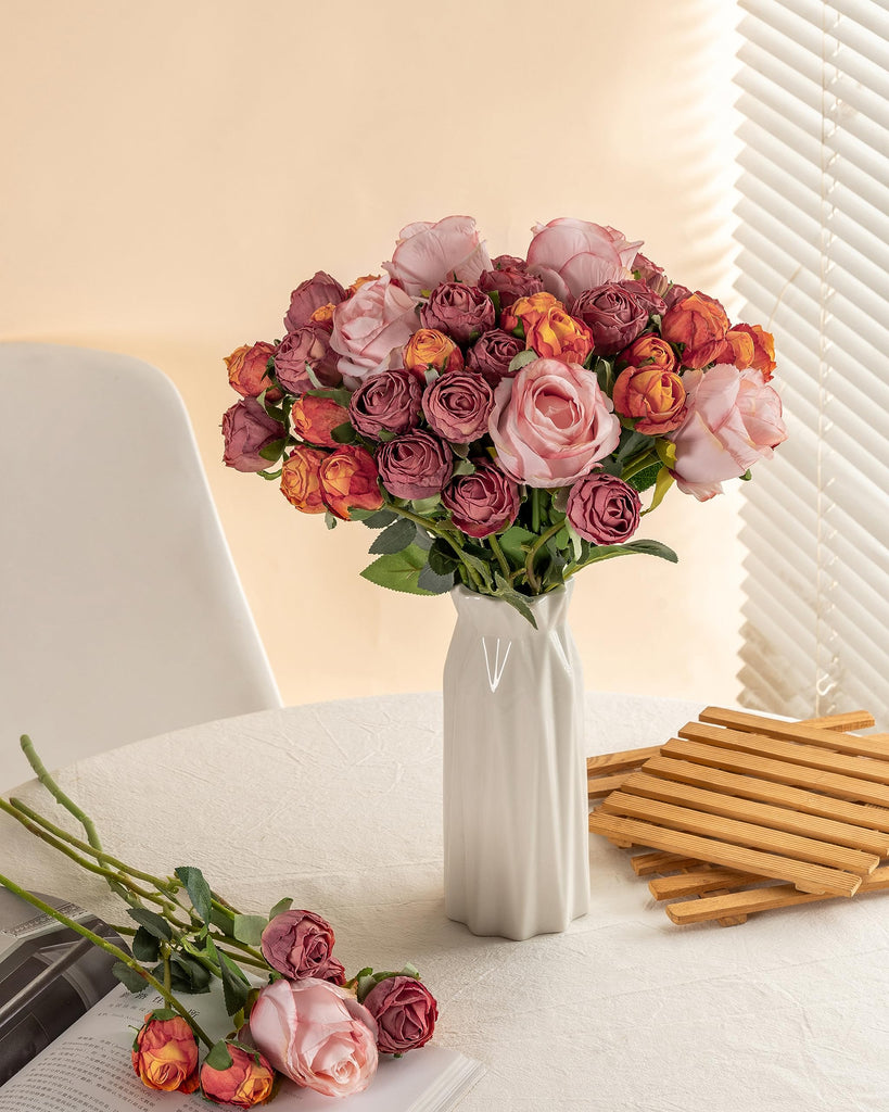 24pcs Artificial Vintage Roses Fake Silk Mini Rose Dusty Rose