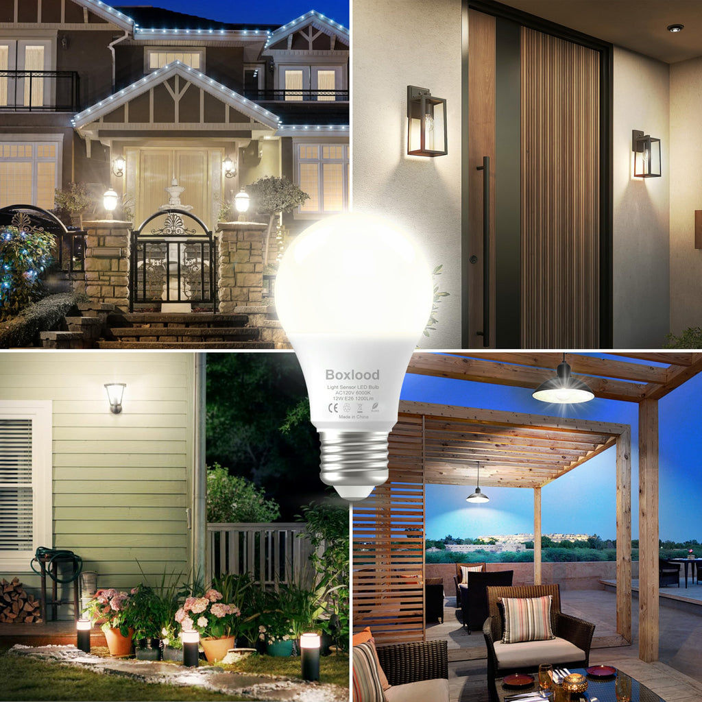 Dusk to Dawn LED Outdoor Light Bulb, 12W Supper Bright A19 Dusk to Dawn Light Bulbs, Auto on/Off Photocell Automatic