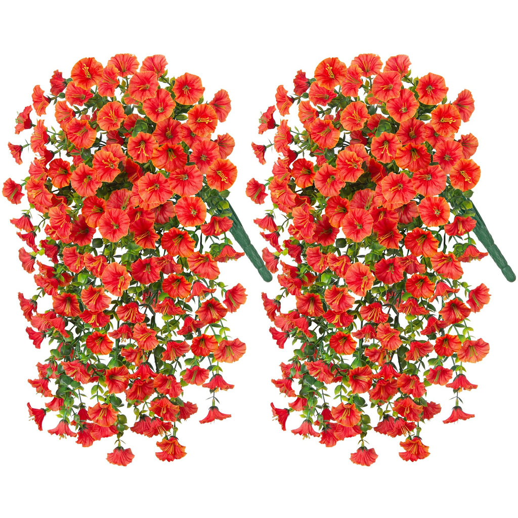 Artificial Fall Faux Hanging Flowers Plants for Outdoor Decor, 2 PCS Fake Silk Morning Glory with Eucalyptus UV