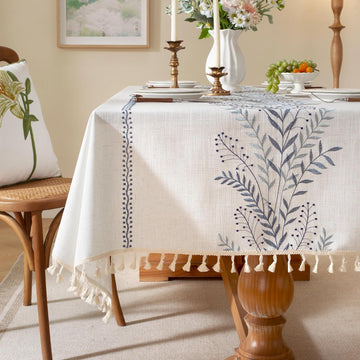 Spring Table Cloth Rectangle Table, Embroidery Heavy Duty Cotton Linen Tablecloth, Farmhouse Rustic 