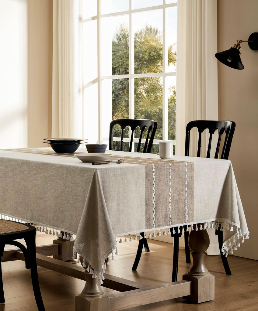 Contrast Linen Rectangle Table Cloth 60x120 Inch Brown