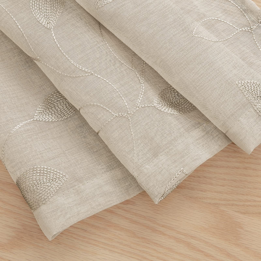 Taupe Sheer Curtains Leaf Embroidered, 52x84 Inch, 2 Panels