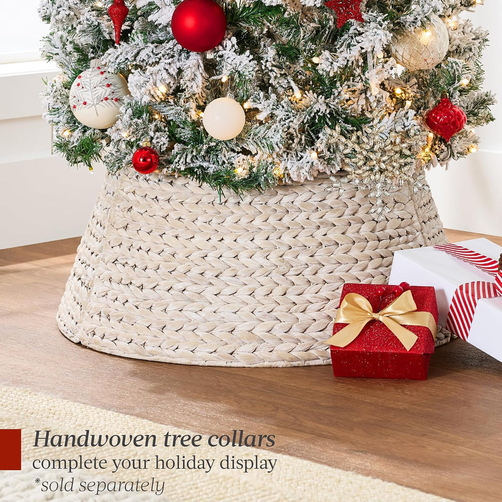 Flocked Pencil Christmas Tree w/Twinkling LEDs, Pre-Lit Slim Artificial Holiday Decoration, Lighted Skinny