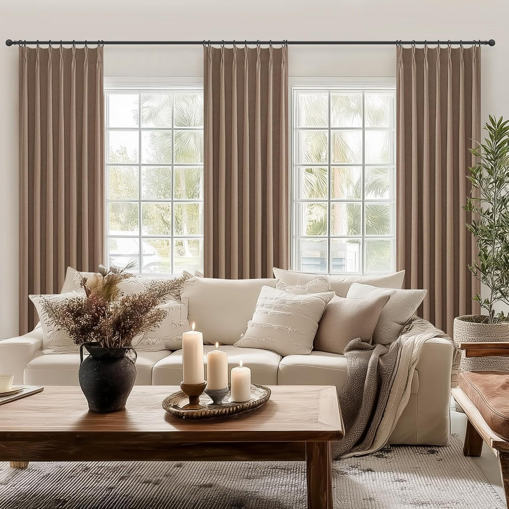 RustBrown Linen Pinch Pleated Blackout Curtains & Drapes 96 Inch Long Bedroom/Livingroom Farmhouse Curtains 2 Panel