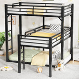 Heavy Duty L-Shaped Triple Bunk Bed for Kids Bedroom,Twin Over Twin Over Twin Metal Bunkbeds with Ladder & Safety