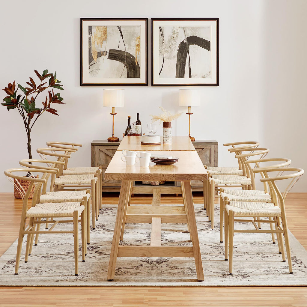 Dining Chairs Set of 4 Mid Century Modern Woven Chairs Wood Color
