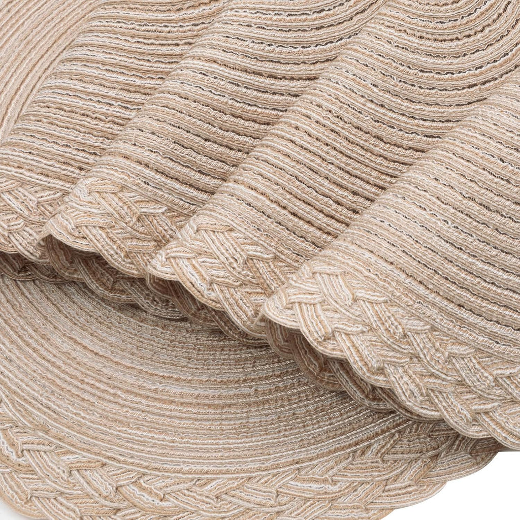 Round Placemats Boho Braided Border 15 inch Circle Place Mats Washable Fabric Table Mats Dining Table, Beige - Set of 4
