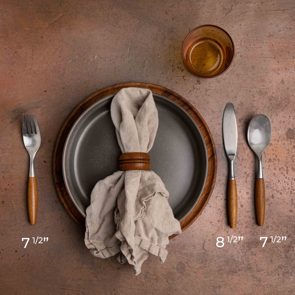 Flatware Silverware Cutlery Set, Stainless Steel, Teak Wood Dining Utensils, Eating Dinnerware Dansk