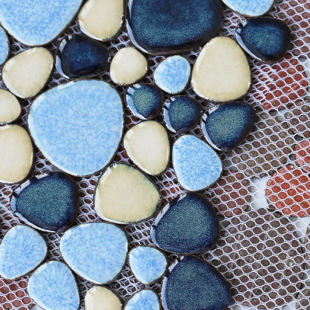 Shower Floor Pebble Tile Blue Mosaic Tiles Wall Backsplash Floor [Set of 5 Sheets]