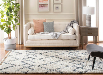 Pro Luxe Shag Collection Area Rug - 5' x 8', Cream & Blue, Moroccan Boho Tassel Design, Non-Shedding & Easy Care