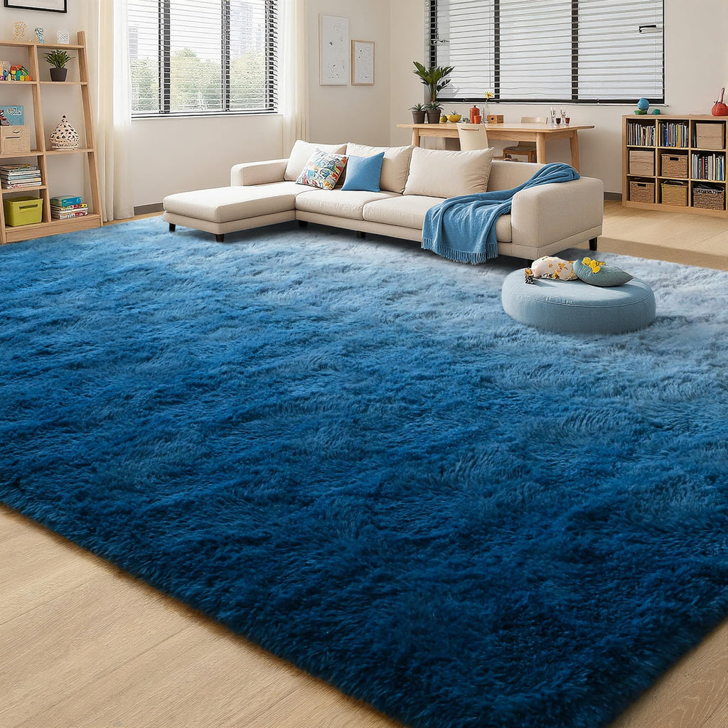 8x10 Large Plush Gradient Navy Blue Area Rug