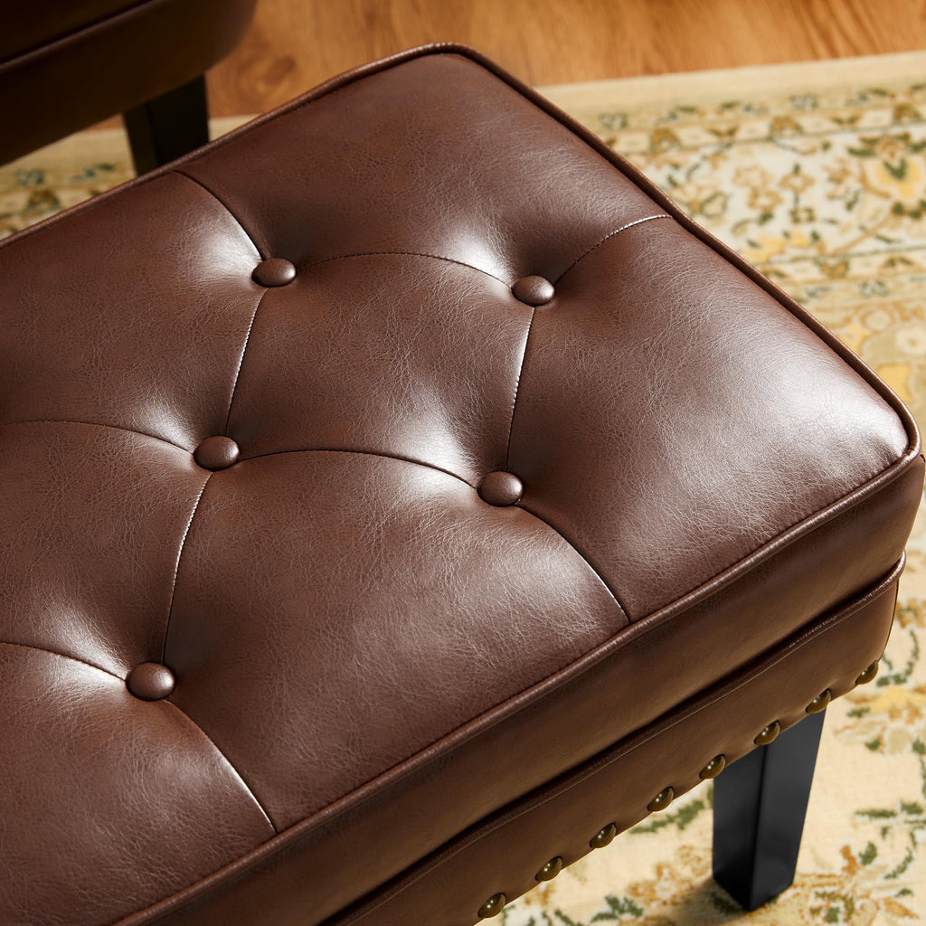 Faux Leather Foot Stool, Mid Century Modern Foot Stools Ottoman, Vintage Ottoman Tufted Square Vanity Seat, Coffee