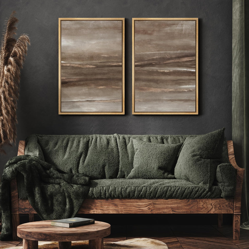 Framed Canvas Print Wall Art Set Earth Tone Abstract Horizon Brown and Beige Illustrations Modern Art Decorative
