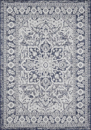 Etoile Living Room, Bedroom Patio Outdoor Area Rug - Medallion Border Floral Geometric Distressed - Traditional