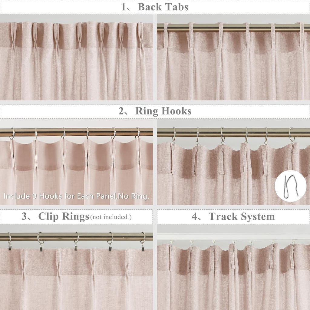 Pink Bailey Pinch Pleat Light Filtering Curtain Panels 95 Inches Length,Boho Textured Semi Sheer Drapes Window
