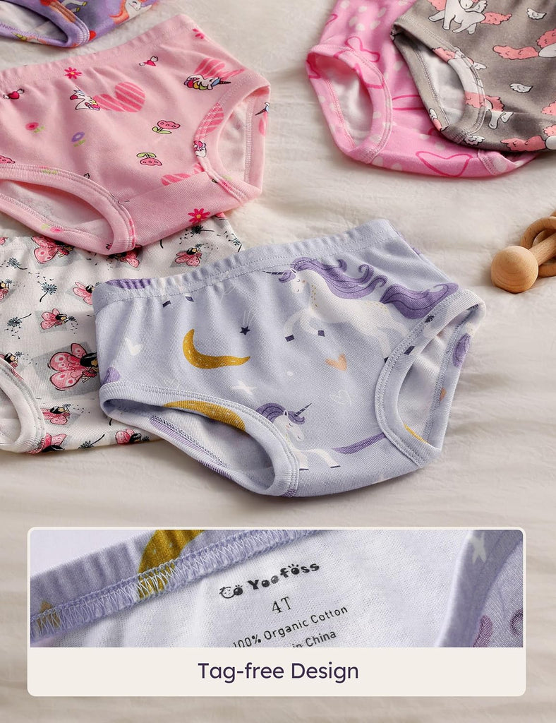 Girls' Underwear, 100% Organic Cotton Soft Toddler Kids Underwear, Tag-free Comfort Girls Panties, Pack