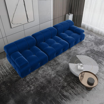 104" Velvet Modular Sectional Sofa, Luxury Modern 3-Seater Sectional Couches Bedroom Office Apartment (Blue)