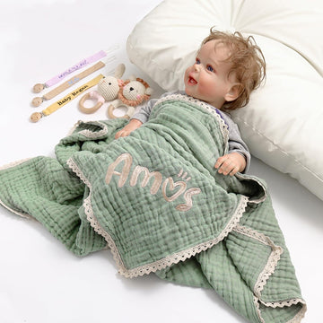 Personalized Baby Blanket, Custom Muslin Kids Bath Towels with Embroidered Name, Large Crib Nursery Blankets, 41 *