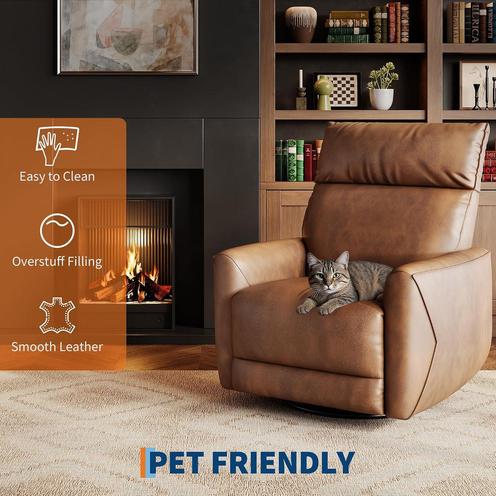 Power Recliner Chair, PU Leather Swivel Rocker Recliner with USB Ports, Upholstered Nursery Glider Reclining Sofa