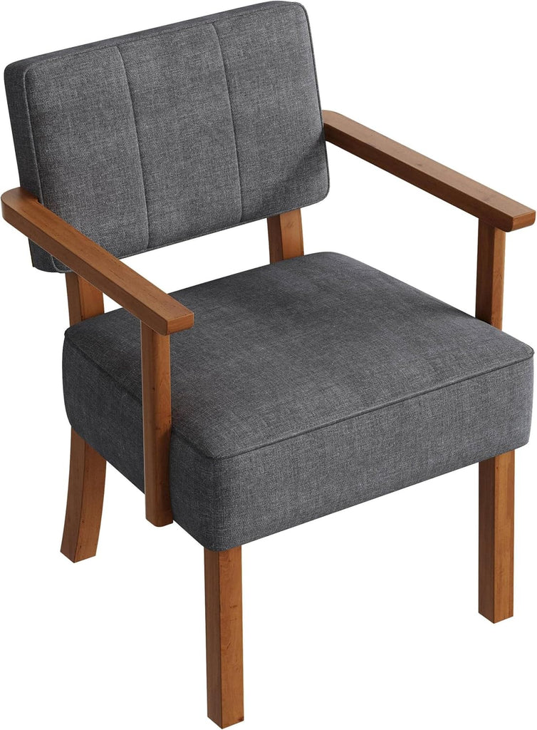 Mid-Century Modern Accent Chair with Soild Wood Frame,Vertical Striped Linen Upholstered Living Room Chair, Reading