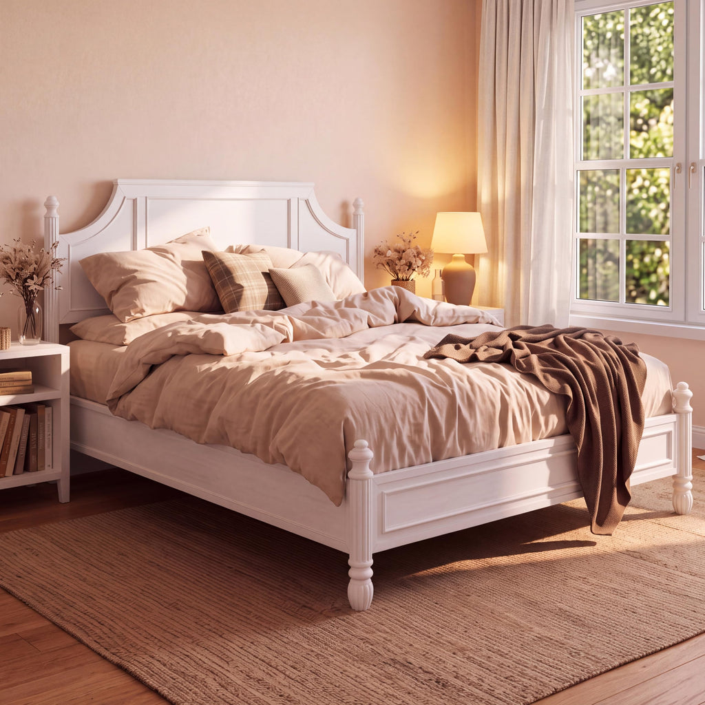 California King Wood Bed Frame with Fluted Spindle Post (White)