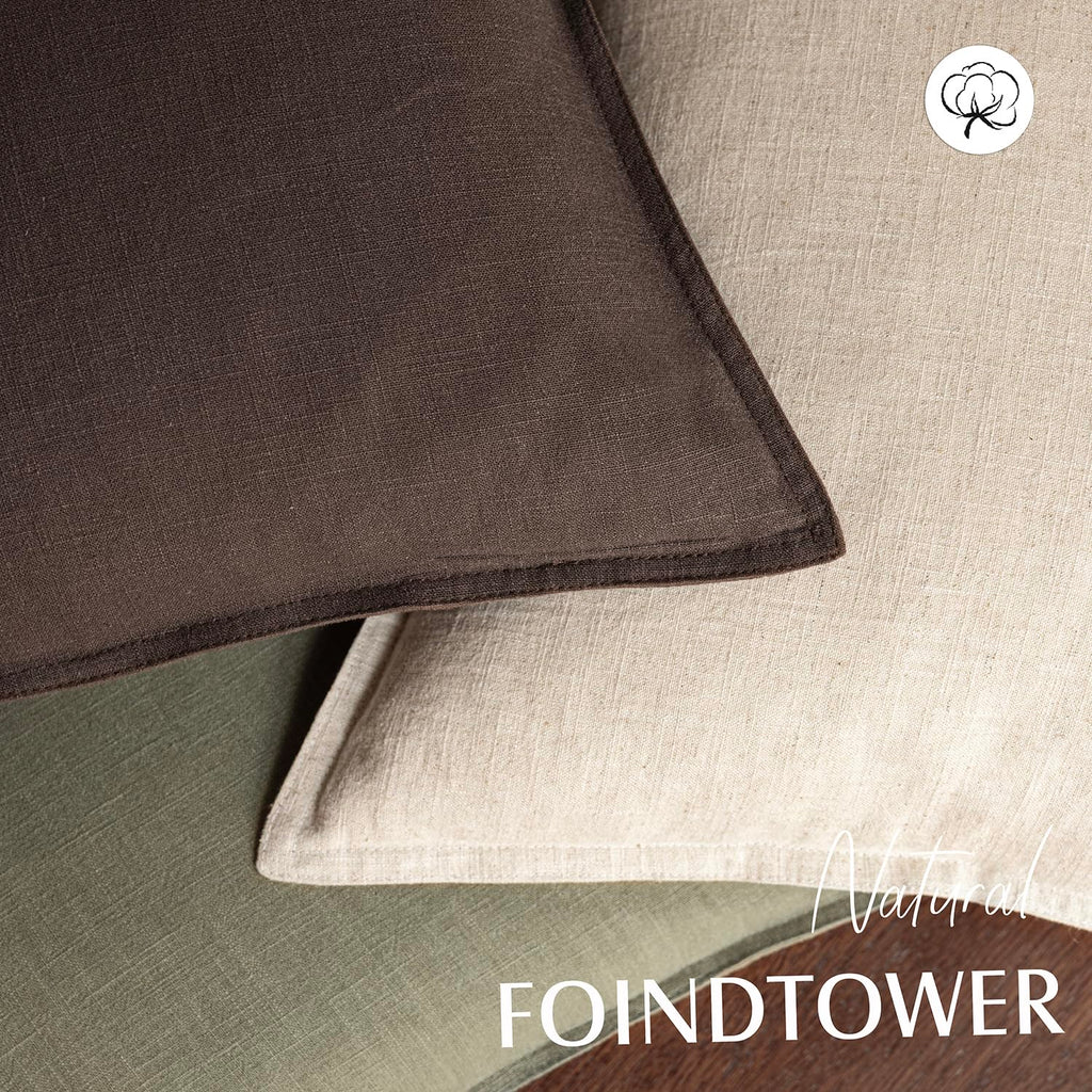 Linen Solid Decorative Throw Pillow Covers 24x24 Reddish Brown
