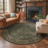 Round Rug 8ft-Machine Washable Area Rugs Non-Slip for Bedroom, 8x8 Vintage Floral Rug Distressed Thr