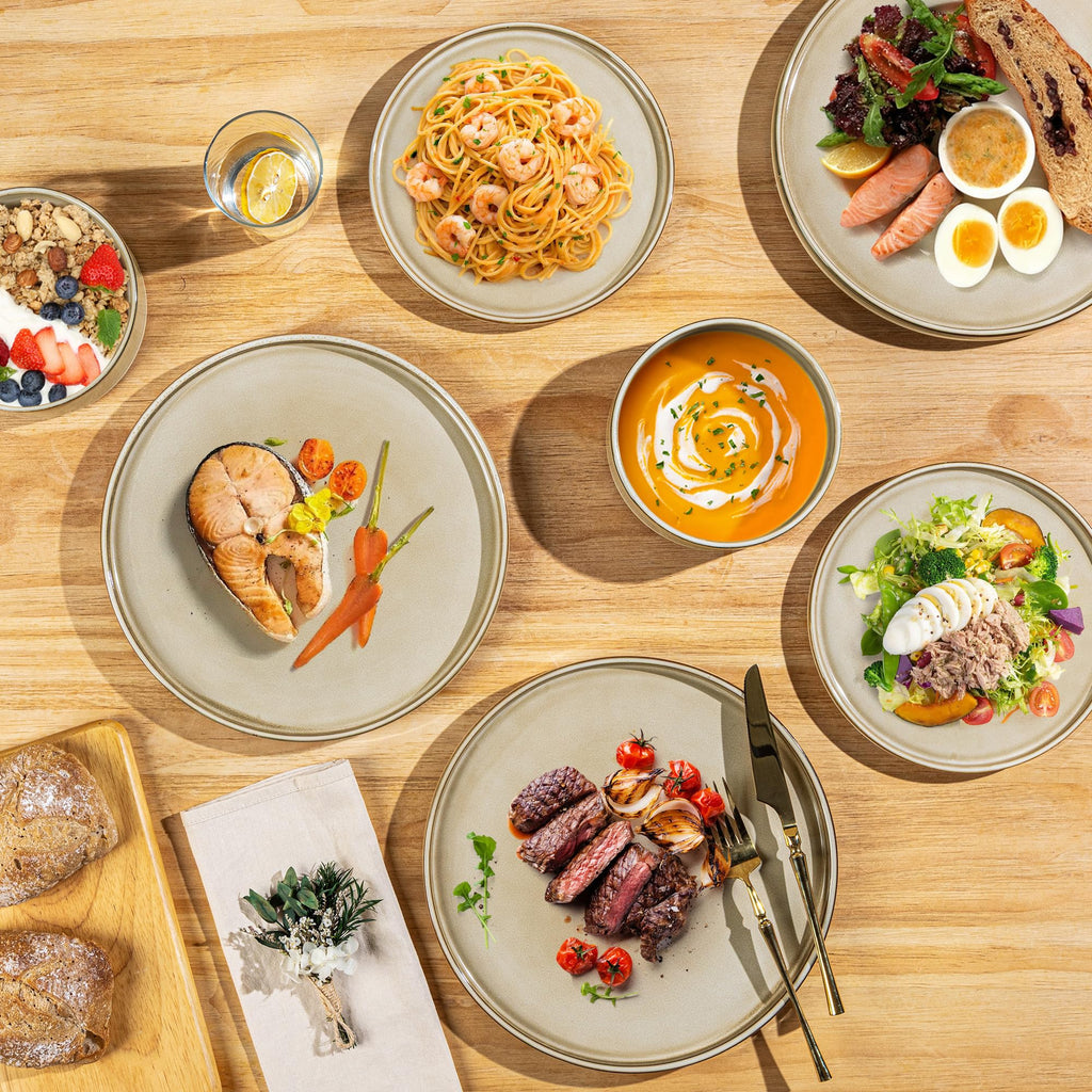 Stoneware Dinnerware Sets for 6,18 Piece Plates and Bowls Sets