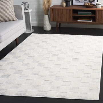 Elmhurst Collection Area Rug, Ivory & Grey, Checkered Design, Non-Shedding & Easy Care, Ideal for the
