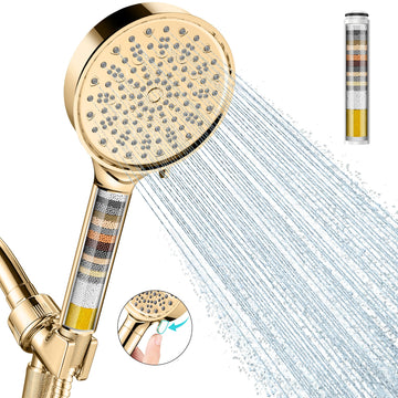 Filtered Shower Head with Handheld, High Pressure 6 Spray Mode Showerhead with Filters, Water Softener Filters Beads