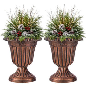 Outdoor Planter 2-Pack - 16x18-Inch Urn Planters for Front Porch Decor, Indoors, Patio or Entryway - Plastic Plant