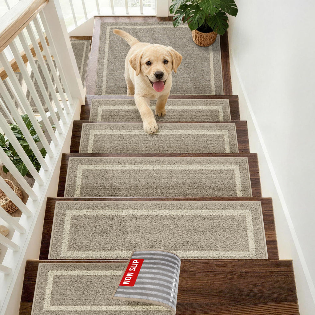Soft 15pcs Non-Slip Carpet Mat 28inX9in, Beige