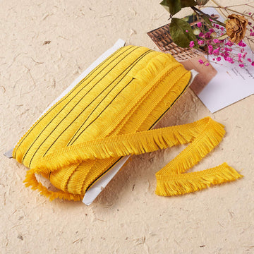 Fringe Trim Tassel 1 Inch Polyester Fibre Lace Ribbon Trim for Sewing Clotheing Home Decors, Gold Yellow - 27 Yards