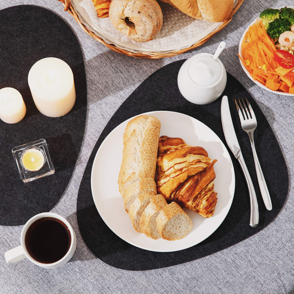 Table Coaster Set of 6 | Non-Slip, Heat-Resistant, Washable Placemats | Suitable for Outdoor Use | Dark Gray, Oval