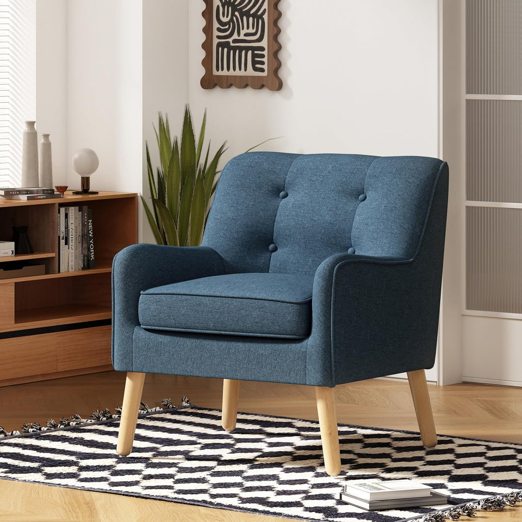 Felicity Mid-Century Modern Fabric Upholstered Accent Chair, Wooden Living Room Club Chair, Bedroom Comfy Reading