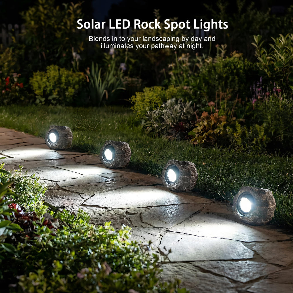 Solar Rock Lights Outdoor Garden Waterproof - Super Bright LED Solar Spotlights, Solar Powered Landscape Path