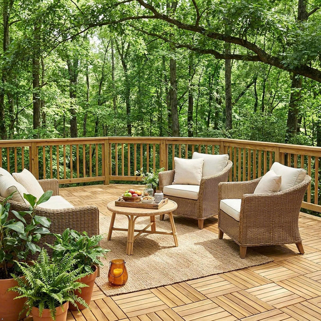 Natural Acacia 12x12 Interlocking Wood Deck Tiles for Balcony, Garden, Patio, Poolside Decor - Waterproof Indoor &
