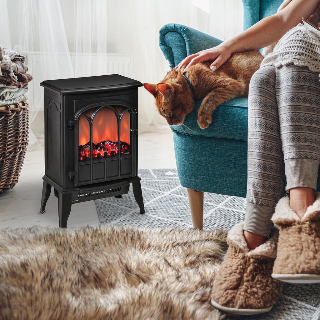 22" Electric Fireplace Stove Freestanding Fire Place Heater Black