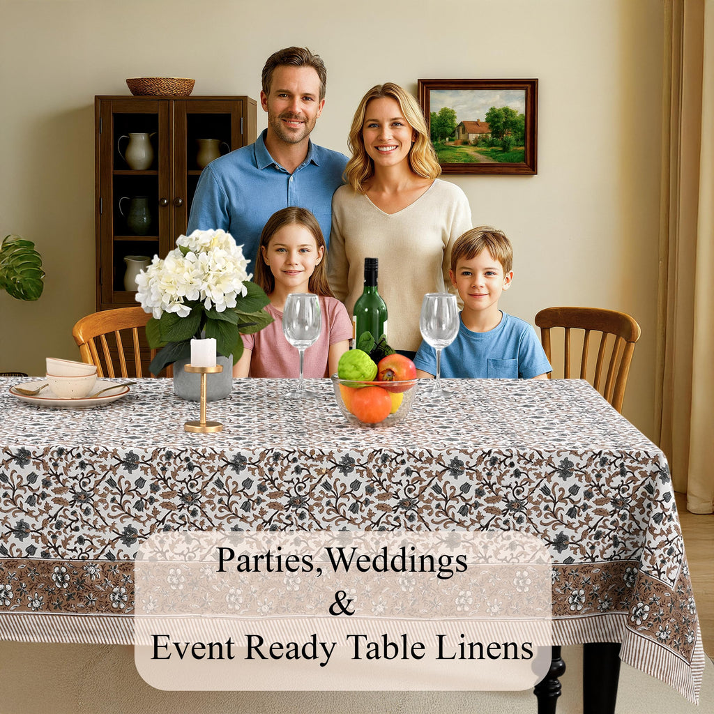 CPC Autumn Vine Block Print 100% Cotton Rectangle Tablecloth 60x90 Inch