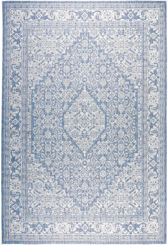 Patio Country Dahlia Transitional Medallion Indoor/Outdoor Area Rug, Blue/Grey, 5'2"x7'2"