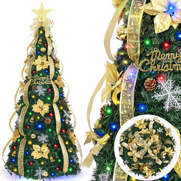 6FT Prelit Pop Up with 200 Lights, with Lights, Collapsible Xmas Tree, 1 Minute Easy Setup Christmas Trees Holiday