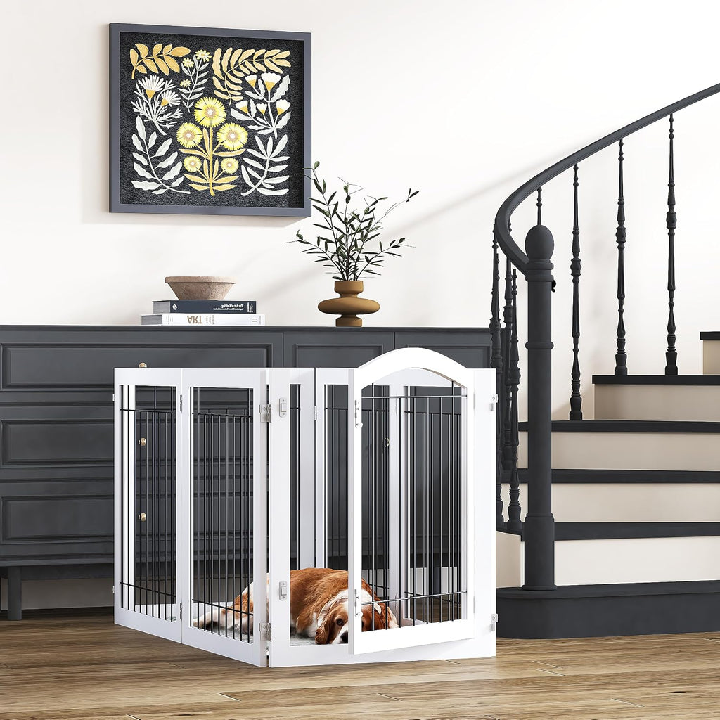Dog Gate Indoor with Door, Freestanding, Foldable, 144" Wide, 30" H