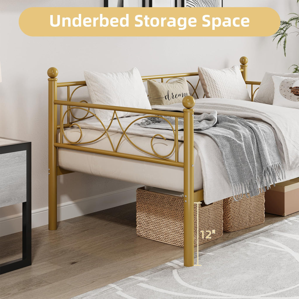 Twin Size Daybed Frame, Metal Sofa Day Bed Frame, Gold