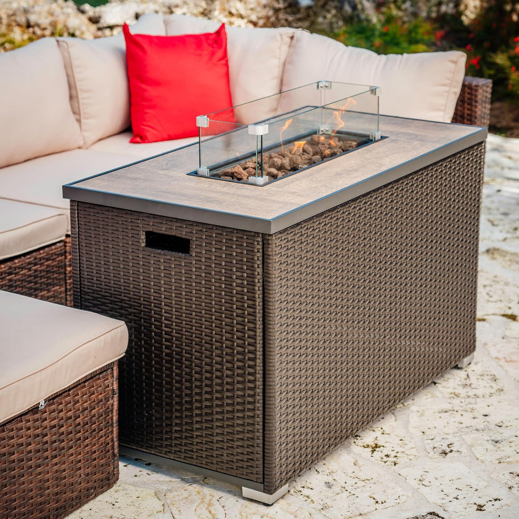 43 Inch Fire Pit for Outdoor - 50,000 BTU Outdoor Propane Fire Pit Table with Lid, Rain Cover & Lava Rocks - Patio