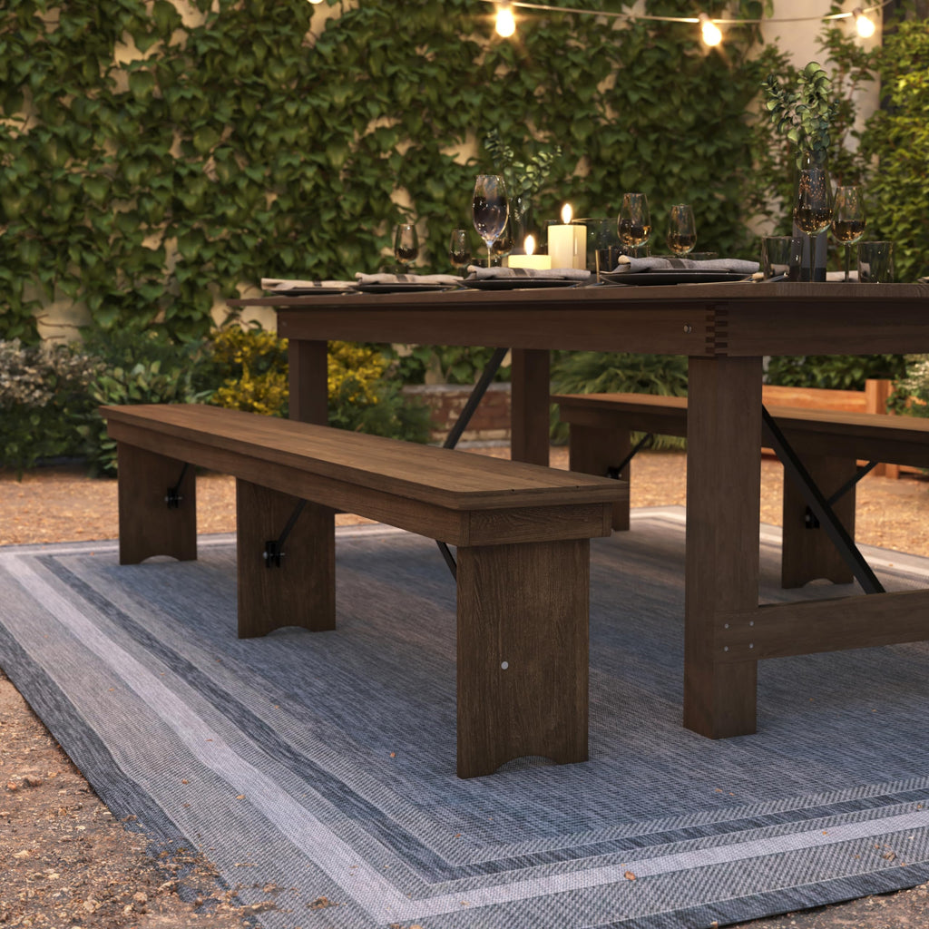 Hercules 96x12 Folding Bench with Legs, Rustic
