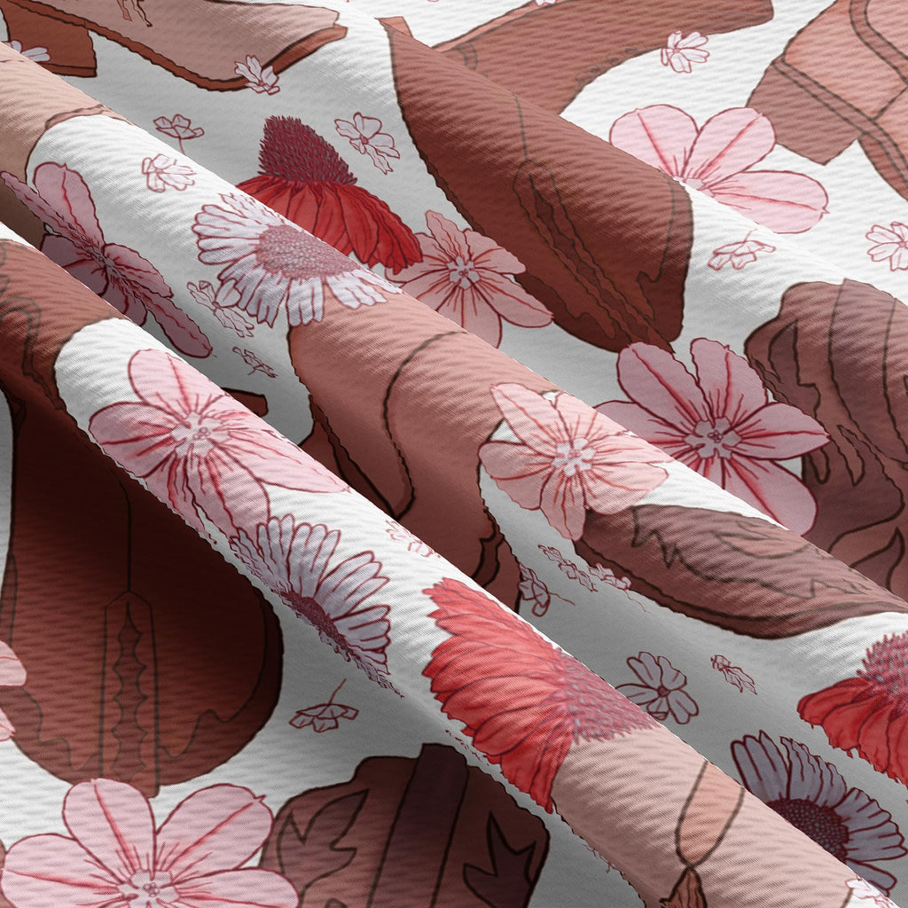 Western Boho Bullet Textured Fabric By the Yard Floral Stretch Liverpool - 1 Yard Thick Knit Jersey Fabric for Bows