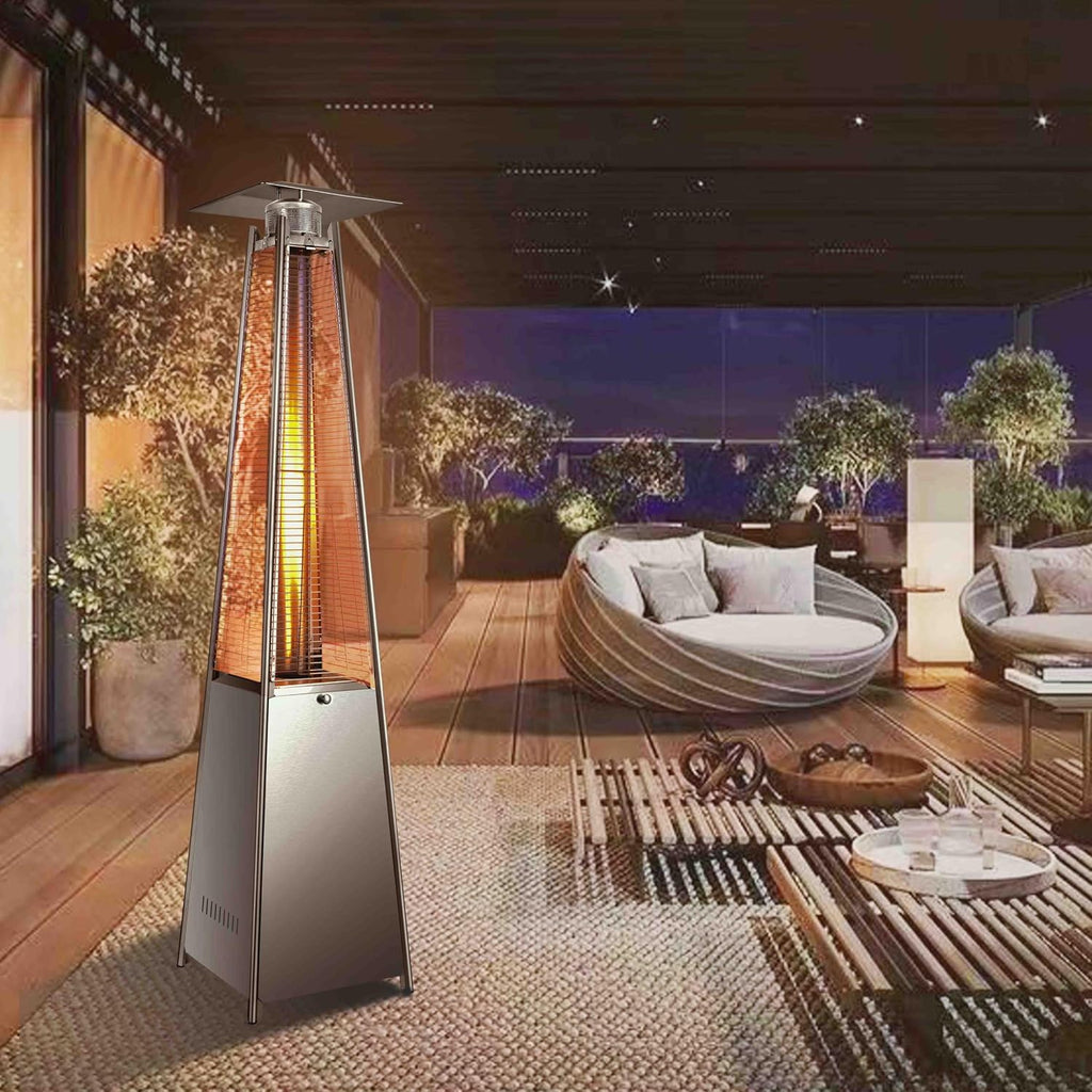 42,000 BTU Pyramid Patio Heater, Outdoor Propane Heater with Quartz Glass Flame Tube, Stainless Steel Patio Heater