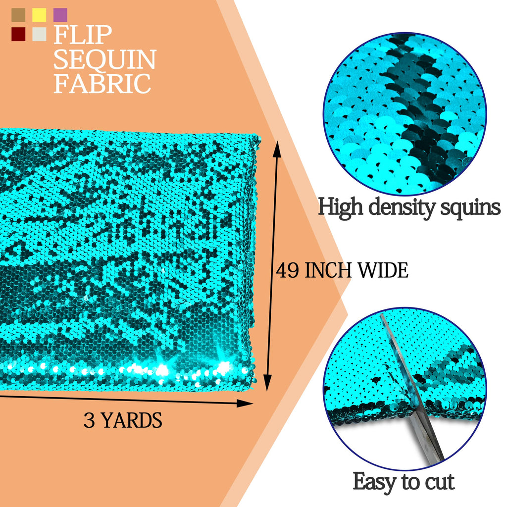 Flip Sequin Fabric by The Yard, Half Yard, Turquoise + Purple