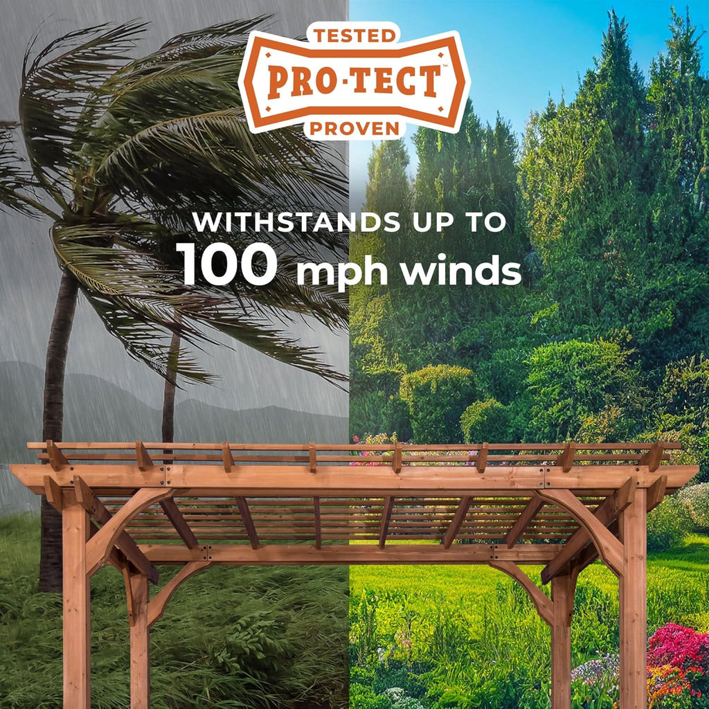 12' x 10' Traditional Cedar Wood Pergola Kit with Trellis Roof, All-Season Durability, High-Wind Rating