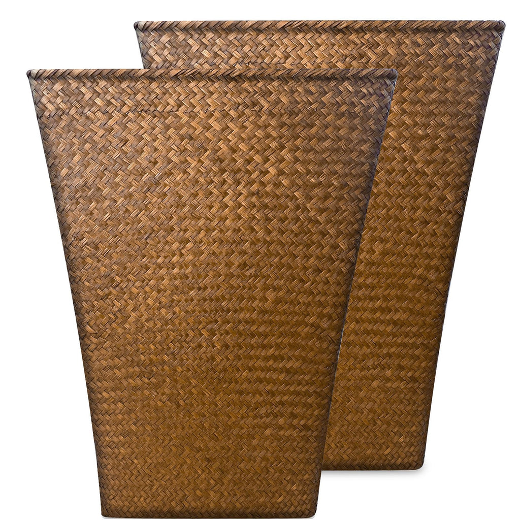 Resin Seagrass Planter 2 Pack, Large Taper Planter, Handwoven Natural Baskets for Indoor/Outdoor Pots, Decor